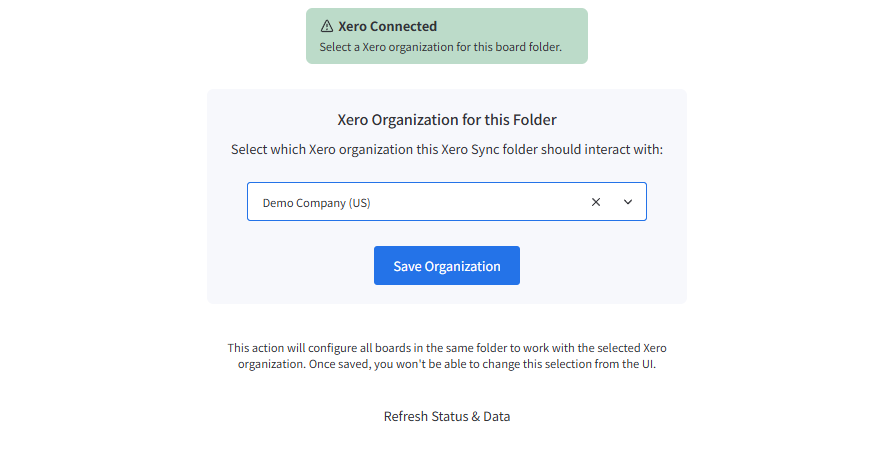 Xero organization selection dropdown